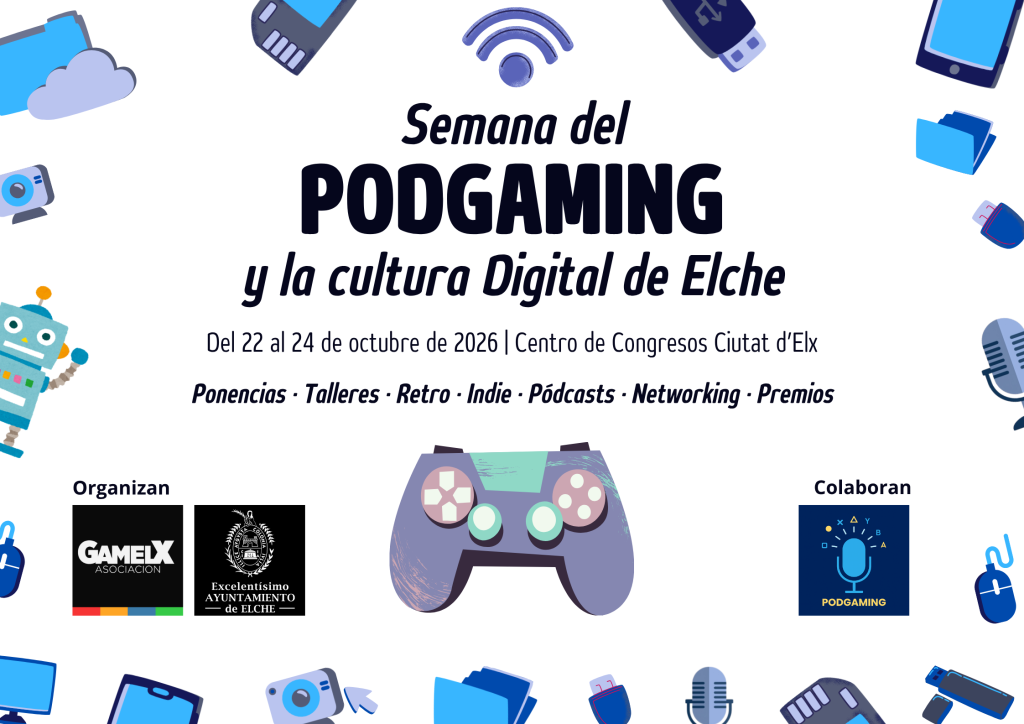 Cartel de la Semana del Podgaming y la Cultura Digital de Elche 2026 Horizontal